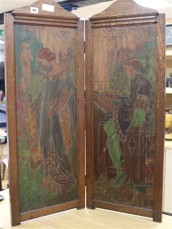 An Arts & Crafts two-fold screen H.91cm x W.34cm